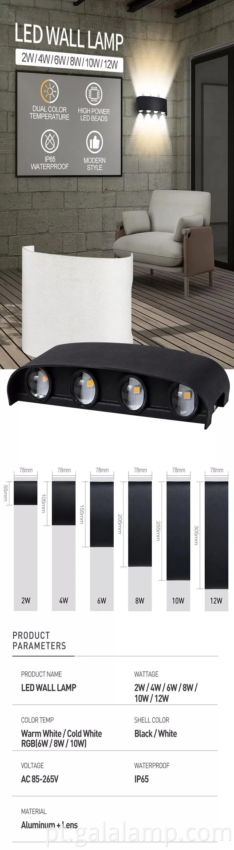 Luzes de parede ao ar livre led elegante para corredor e varanda